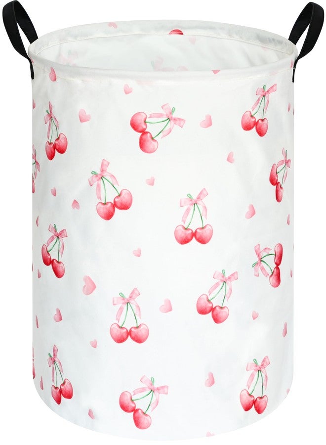 VAIVUSTO Cherry Print Round Laundry Hamper Storage Basket Bins Clothes Nursery Hamper for Home, Gift Storage Bins with Handles - Image 1
